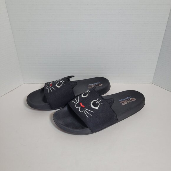 Bobs By Skechers Black Cat Slides Sandals Plush Foam w/ Ears Size 10 - Picture 5 of 8
